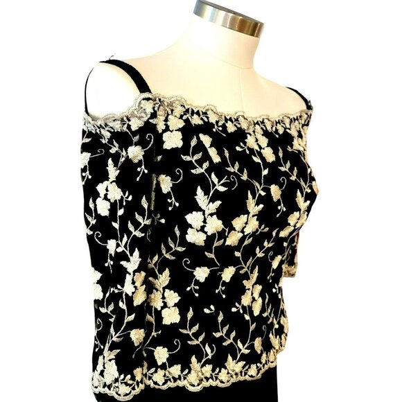 Davids Bridal Dress Black and White Floral Formal Long Mother Prom Size 6 JJ1677 - Picture 3 of 16